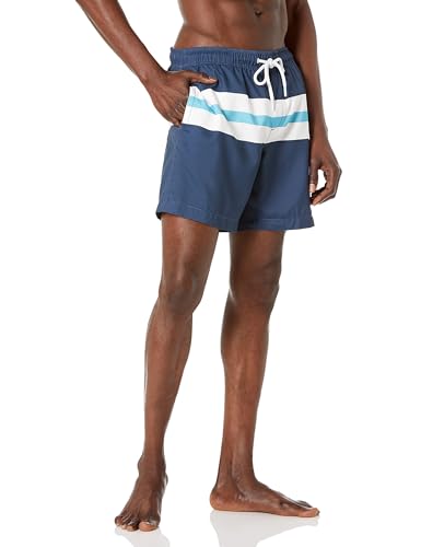 Amazon Essentials Herren Badehose 17 8 cm Navy/Blue Big Stripe US M (EU M)