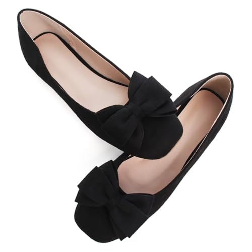 LUXINYU Women Mary Jane Shoes Bowknot Dressy Square Toe Suede Upper Slip on Ballet Flats Comfortable Moccasins Work Flats Daily Walking Shoes2