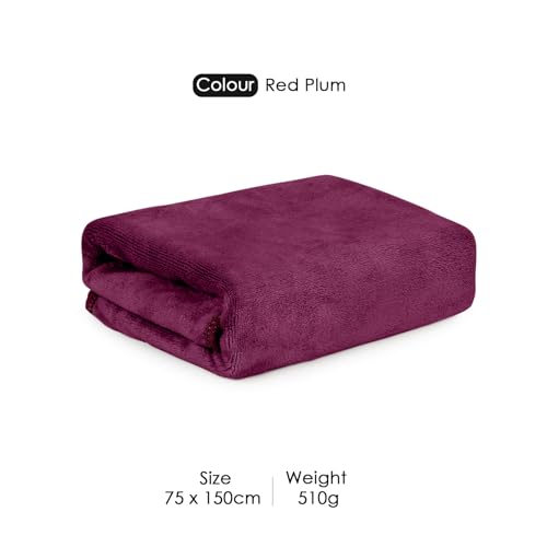 Image of HOUSSE Premium Microfiber Bath Towel - Extra Large 75x150cm Quick Dry Towels for Women Men & Kids | Super Soft Plush 550 GSM | Ultra Absorbent for Home Swimming Sports & Travel (Red Plum)