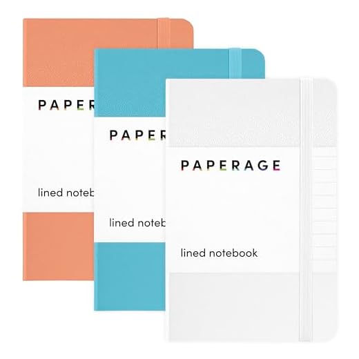 PAPERAGE Lined Pocket Journal Notebook, 3 Pack, (Coral, White, Sky Blue), 160 Pages, Small, 3.6 inches x 5.6 inches - 100 GSM Thick Paper, Hardcover