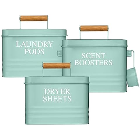 Calindiana Modern Farmhouse Laundry Scent Boosters Container, Dryer Sheets Holder and Laundry Pods Holder Bundle for Laundry Room Organization and Storage, Laundry Room Decor Cover