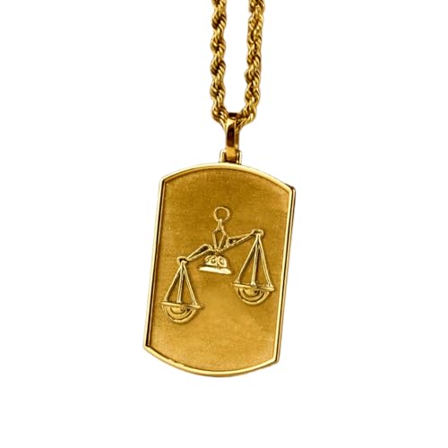 Pendentif zodiaque Balance en argent plaqué or et sa chaîne maille corde