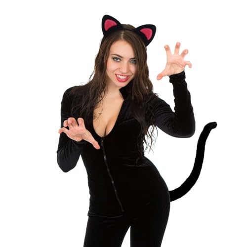 Paxrmuky Catwoman, fascia per capelli, orecchie di gatto e coda di gatto, accessorio per costume per donne e ragazze, per carnevale e feste