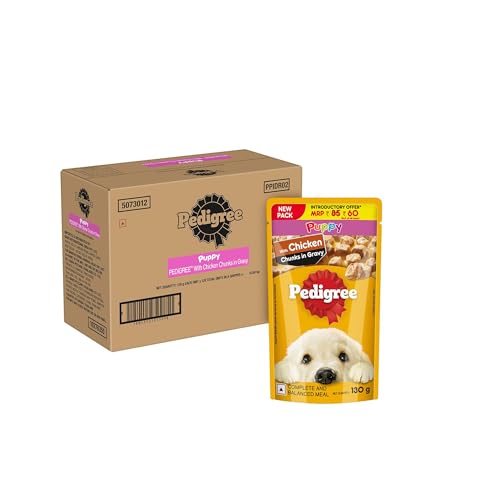 Pedigree Puppy Wet Dog Food, Chicken & Liver Chunks in Gravy, 130 g (Pack of 120), Made with Real Meat Protein, 100% Complete & Balanced Meal for Puppies (B0CQ1ZK4JK) Amazon Price History, Amazon Price Tracker