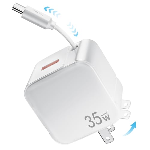 Retractable Wall Charger,35W Fast USB Chargers Block with Type c Cable for iPhone 16 15,Galaxy S23 22,LG,Pixel, Portable Retractable Charger Wall Plug for Home Office Travel