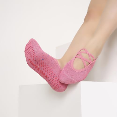 Image of Mint & Oak Pilates Socks with Grips for Women, Ankle Length Non-Slip Yoga Socks, Cotton Ideal For Yoga, Pilates, Gym, Workout, Cute Women's Gift