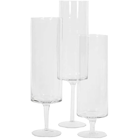 Koyal Wholesale Pillar Candle Hurricane Pedestal Holders, Tall Glass Candle Holders, Wedding Hurricanes Set of 3 Cover