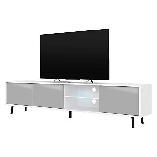 Selsey Mueble de TV, Color Blanco Mate y Gris Brillante, 175x31,3x40,5