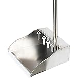 Metal Dustpan Long Handle Stainless Steel Dustpan,Heavy Duty Standing Dust Pan with Teeth, Indoor Outdoor Up for Home Kitchen Lobby Room Office