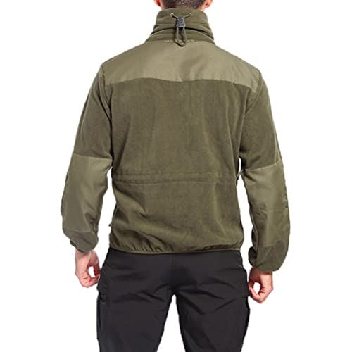 Foto von ORANDESIGNE Herren Winddichte Taktische Jacke Fleecejacke Military Outdoor Jacke mit Kapuze Warme Stehkragen Jagdjacke mit Multi Taschen Winter Voll Zip Übergangsjacke D Grün XXL