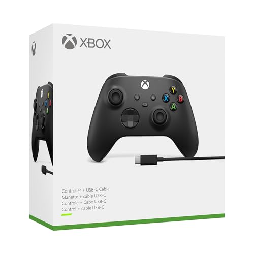 Image of XBOX Wireless Gaming Controller + USB-C Cable | Carbon Black | Console, PC, & Cloud Devices | Textured Grip | Wireless, Bluetooth, USB-C Connectivity