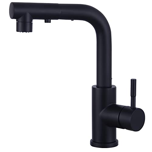 Grifo de cocina y grifo de baño extensible, Woen-Flow de alta presión grifo de cocina con 2 modos de pulverización giratorio 360°, forma de L, grifo mezclador monomando para cocina o baño, negro Cover