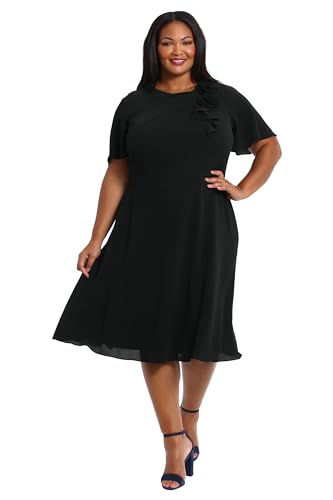 Image of London Times Women's London Times Women's Dresses Rosette Flutter Sleeve Fit and Flare Duchess Guest of Shower Mother of The Bride Feminine