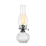 DNRVK Rustic Large Oil Lamp Vintage Glass Kerosene Lamp Antique Oil Lamps for Indoor Use Emergency Lighting Decor Hurricane Lamp with Black Metal Regulator Chamber Oil Lantern