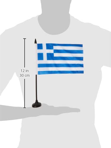 Bandiera Grecia Da Tavolo 21x14cm - In Poliestere Con Asta E Base Nera