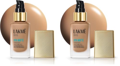 Image of LAKME 9to5 Hya Matte Full coverage Liquid All skin type Foundation + Hyaluronic Acid Cool Walnut - 25ml (Pack of 2)
