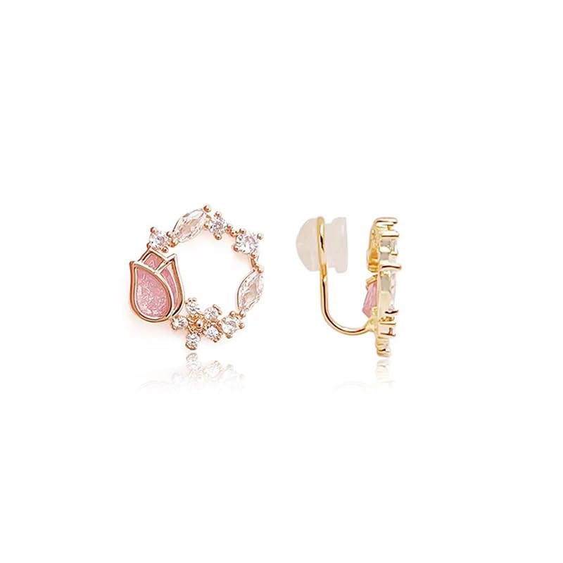 Aretes con clip floral de cristal chapados en oro 18K miniatura 3