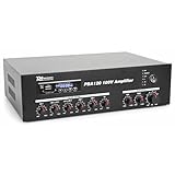Power Dynamics PBA120 Amplificador para Sistema 100V o 120W Entrada de USB/SD MP3, conexión inalámbrica con Bluetooth, 2 entradas de micrófono, 2 entradas de Linea, Salida con RCA, Mando a Distancia