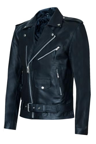 Men's Brando Biker Embossed Leather Vintage Jacket3