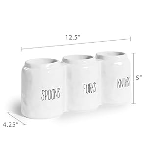 Barnyard Designs Silverware Caddy for Countertop - Cutlery Organizer for Spoon, Fork, and Knife - Ceramic Utensil Holder for Flatware or Plasticware - Perfect for Parties - 12.5” x 4.25” x 5” (White) Barnyard Designs Silverware Caddy for Countertop Cutlery Organizer for Spoon Fork and Knife Ceramic Utensil Holder for Flatware or Plasticware Perfect for Parties 125 x 425 x 5 White