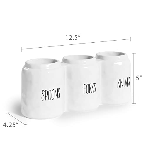 Barnyard-Designs-Silverware-Caddy-for-Countertop-Cutlery-Organizer-for-Spoon-Fork-and-Knife-Ceramic-Utensil-Holder-for-Flatware-or-Plasticware-Perfect-for-Parties-125-x-425-x-5-White Barnyard Designs Silverware Caddy for Countertop Cutlery Organizer for Spoon Fork and Knife Ceramic Utensil Holder for Flatware or Plasticware Perfect for Parties 125 x 425 x 5 White