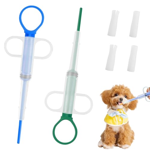 KLINNA Lot de 2 pilules professionnelles pour chats et chiens, avec pointe en silicone souple pour médicaments d'animaux de compagnie sans stress (vert + bleu)