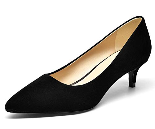 Beautoday Beau Today Women's Calfskin Dress Shoes Leather Low Heel Pointed Pumps Slip On Sandals Black Suede US 7.5