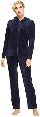 Dolcevida Womens Velour Sweatsuits Sets 2 Piece Tracksuits Outfits Full Zip Hoodie and Sweatpant Set Velvet Jogging Suit (Navy, S)