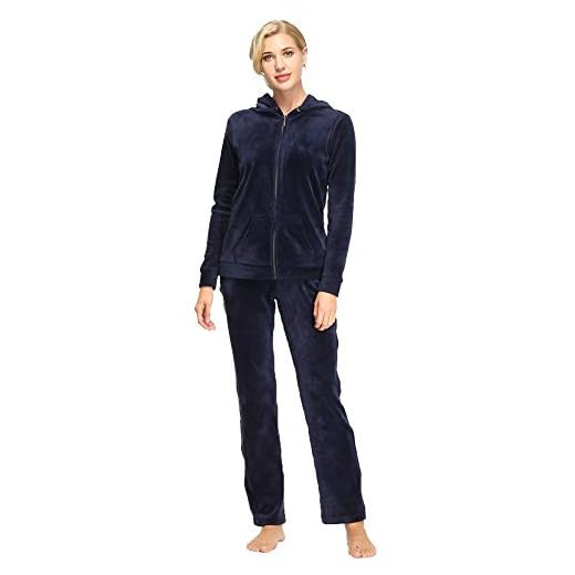 Dolcevida Womens Velour Sweatsuits Sets 2 Piece Tracksuits Outfits Full Zip Hoodie and Sweatpant Set Velvet Jogging Suit (Navy, S)