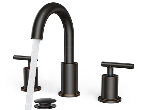 Image of FORIOUS Oil Rubbed Bronze Bathroom Faucets 3 Hole, 8 in Widespread Bathroom Sink Faucet Bronze with Pop Up Drain, 3 Piece Vanity Faucet ORB with 24 inch CUPC Supply Hoses, 6 inch to 10 inch Sink Restroom Remodel