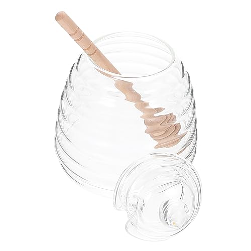 HAKIDZEL 1 Set Clear Glass Honey Dispenser with Stirring Rod Stylish Kitchen Syrup Jar for Home Use Prevents Smell Pollution Keeps Food Fresh Unique Design for Easy Dispensing