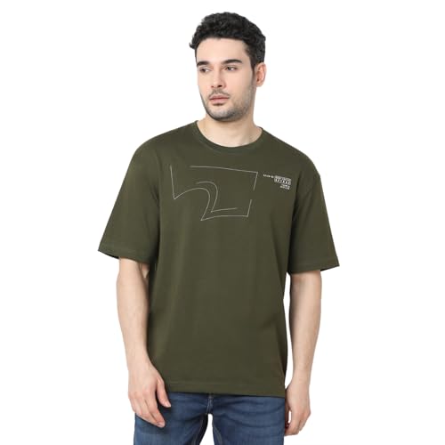 Image of Spykar Men's Oversized Round Neck Half Sleeve Solid Casual T-Shirt