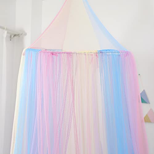 Rainbow Bed Canopy With Lights For Girls, Canopy For Girls Room Bed Netting For Twin Single Full Queen Size Bed,Reading Corners Room Decor For Girls #TOP4