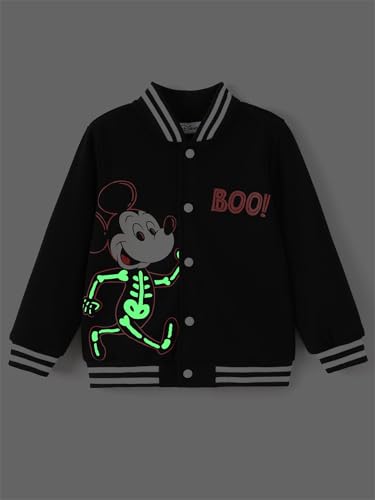 Image of Disney Mickey Mouse Little Boy Glow-in-the-dark Varsity Bomber Letterman Baseball Jacket Halloween Lightweight Sweatshirt Button up Color Block Coat 3T