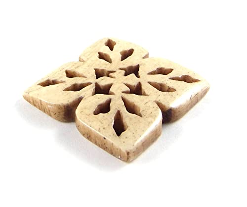 SEW TRENDS Handmade Natural Bone Buttons - Antique Ivory - 33x33mm - Aztec Flower Cut Out - 1 pc/pk. #1931