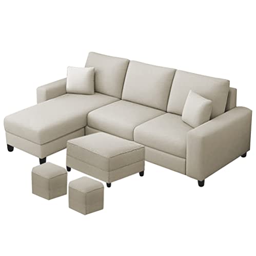 Image of Orland 4 Seater LHS L Shape Sofa with Center Table & 2 Puffy | Color - Cream