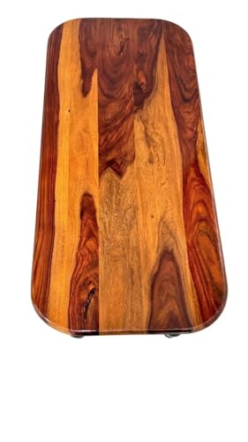 Image of Sheesham Wood Coffee Table for Living Room | Low Height Rectangular Center Unit with Rounded Edge Top | Traditional Wooden Tea Furniture with Turned Legs | Compact Classic Home Piece | Light Brown