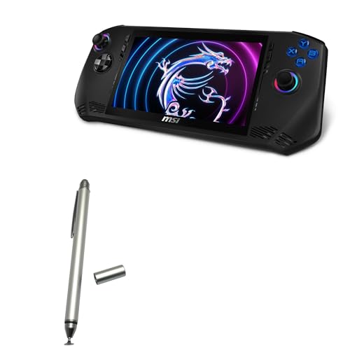 BoxWave Stylus Pen Compatible with MSI Claw Portable Gaming Device - DualTip Capacitive Stylus, Fiber Tip Disc Tip Capacitive Stylus Pen - Metallic Silver