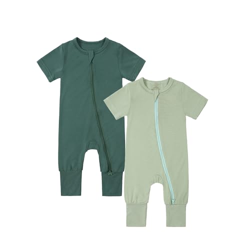 Image of JunNeng Rayon of Bamboo Romper Sleeper Baby Boy Girl 2 Pack Infant Short Sleeve 2 Way Zipper Footless Summer Pajamas