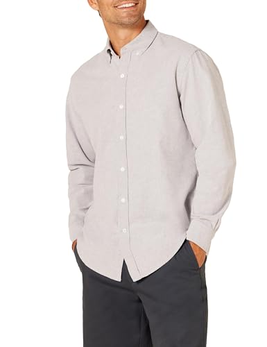 Opiniones de Tela Gris Oxford los mejores 5. 47 Amazon Essentials - Camisa Oxford de manga larga para hombre, ajuste regular, color gris, talla XG
