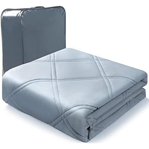 Adult Weighted Blanket with Cover (51"x75" 13lbs)| Soft Premium Glass Beads Heavy Blanket Individual 130-155lbs (Grey) Cover