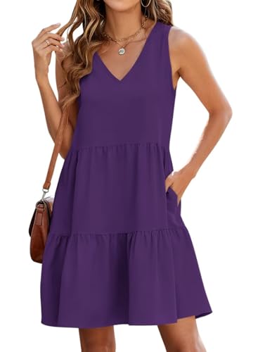 Image of QACOHU Women's Summer Sleeveless V Neck Mini Dress with Pockets Casual Sundress Beach Dresses for Women 2026