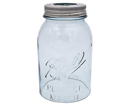 Open Bottom Mason Jar Glass Shade with 1-5/8-Inch Fitter Opening Lighting Lid (RM Quart Ball, Aqua)
