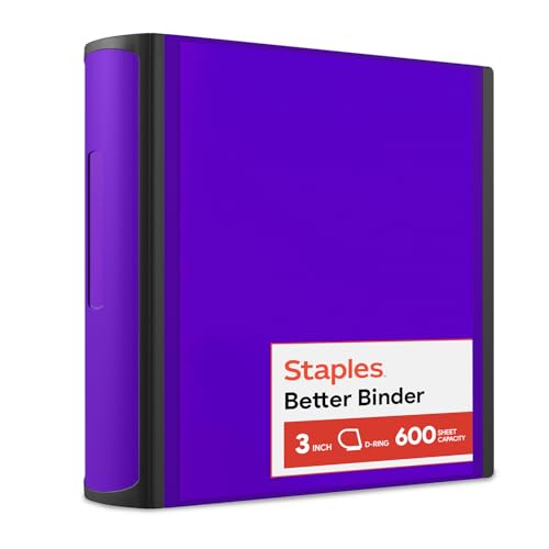 Staples Better 3-Inch D-Ring Binder Purple Heavy-Duty 3-Ring Binder for School & Office Storage
