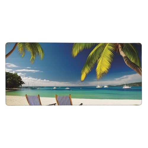 Tapis de souris XXL 90x40 cm de plage avec palmier pour bureau d'ordinateur