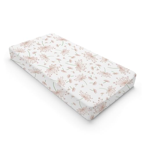 Image of Boho Pink Floral Baby Changing Pad Cover for Boy Girl 32''x16'' Vintage Flowers Unisex Fitted Changing Table Sheets Spring Wild Plants Soft Breathable Nursery Bedding Cradle & Bassinet Sheets