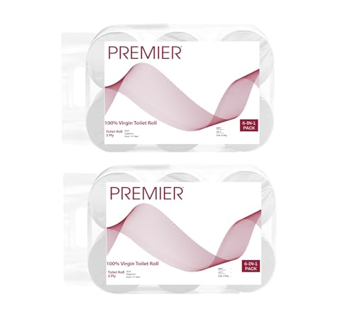 Image of Premier 3 Ply Toilet Tissue Roll (3600 Pulls) | 300 Pulls x 12 Rolls | Biodegradable, Clog Free, Flushable, Easy to Tear | Extra Absorbent Toilet Paper Roll for Home, Office, Bathroom Tissue