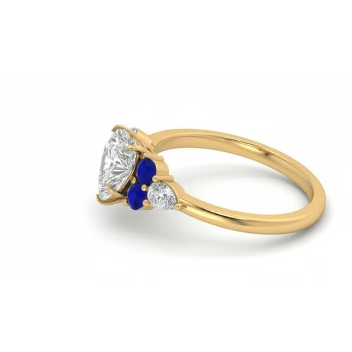 Image of Choose Your Color Heart Shape Accented 14k Yellow Gold Plated Engagement Ring Side Stone Daily Wear Chakra Healing Party Wear Birthstone Engagement Rings : US Size 4 to 12