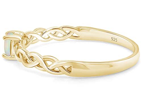 AFFY 14k Gold Over Sterling Silver 4MM Round Cut Created Opal Solitaire Braided Crisscross Engagement Promise Ring Jewelry For Women4