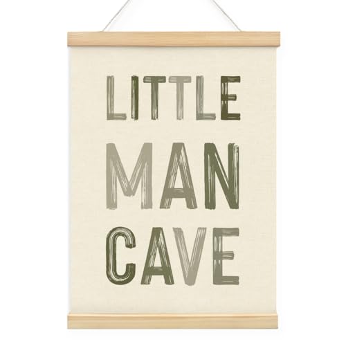 Wheatwin Boy Nursery Decor, Little Man Cave Sign for Boys Kids, Boys Room Decor, Toddler Room Decor, Positive Affirmations Sage Green Wall Art with Wooden Framed Hanger 12x16 Inch